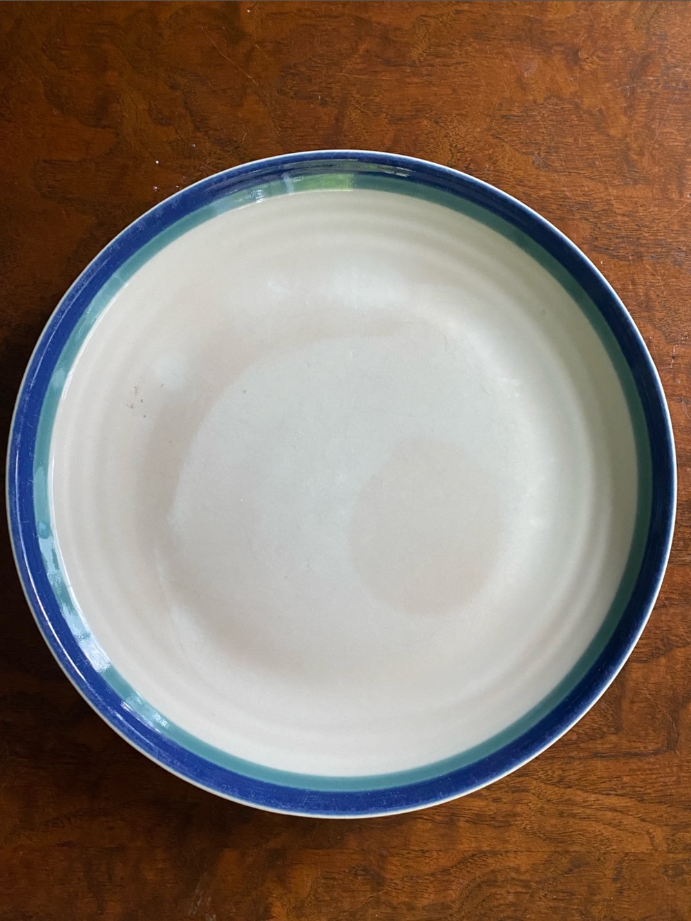 Pfaltzgraff Ocean Breeze Ceramic Plate iWhite with Blue & Green Stripe Rim